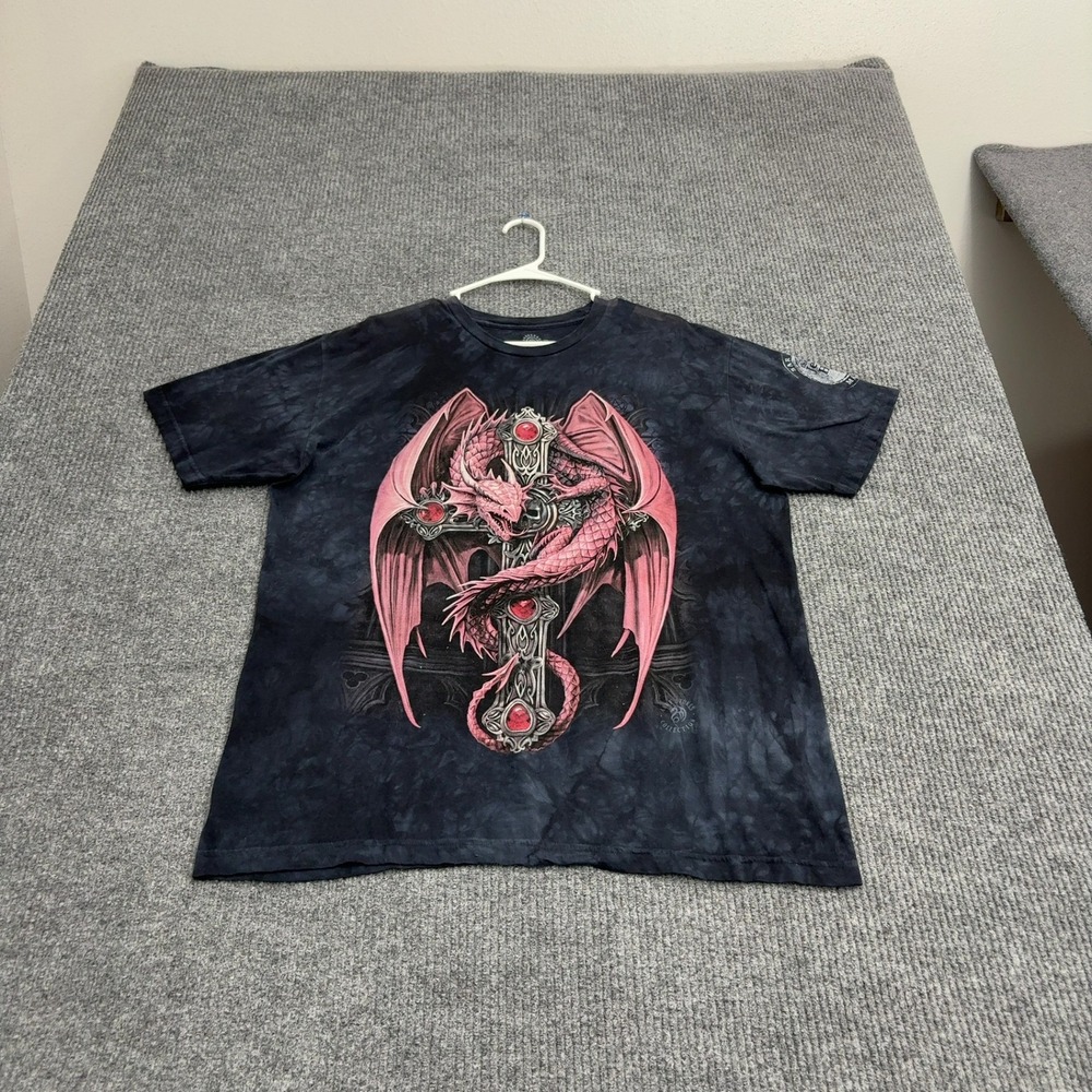 The Mountain T Shirt Men XL Black Cotton Dragon Cross Graphic Tie Dye Gothic Y2K